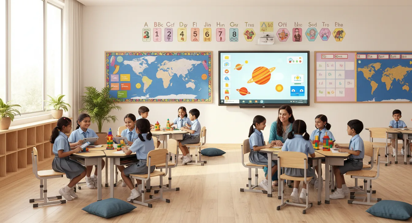 Students engaged in interactive classroom learning at an elementary school in Hennur Bangalore